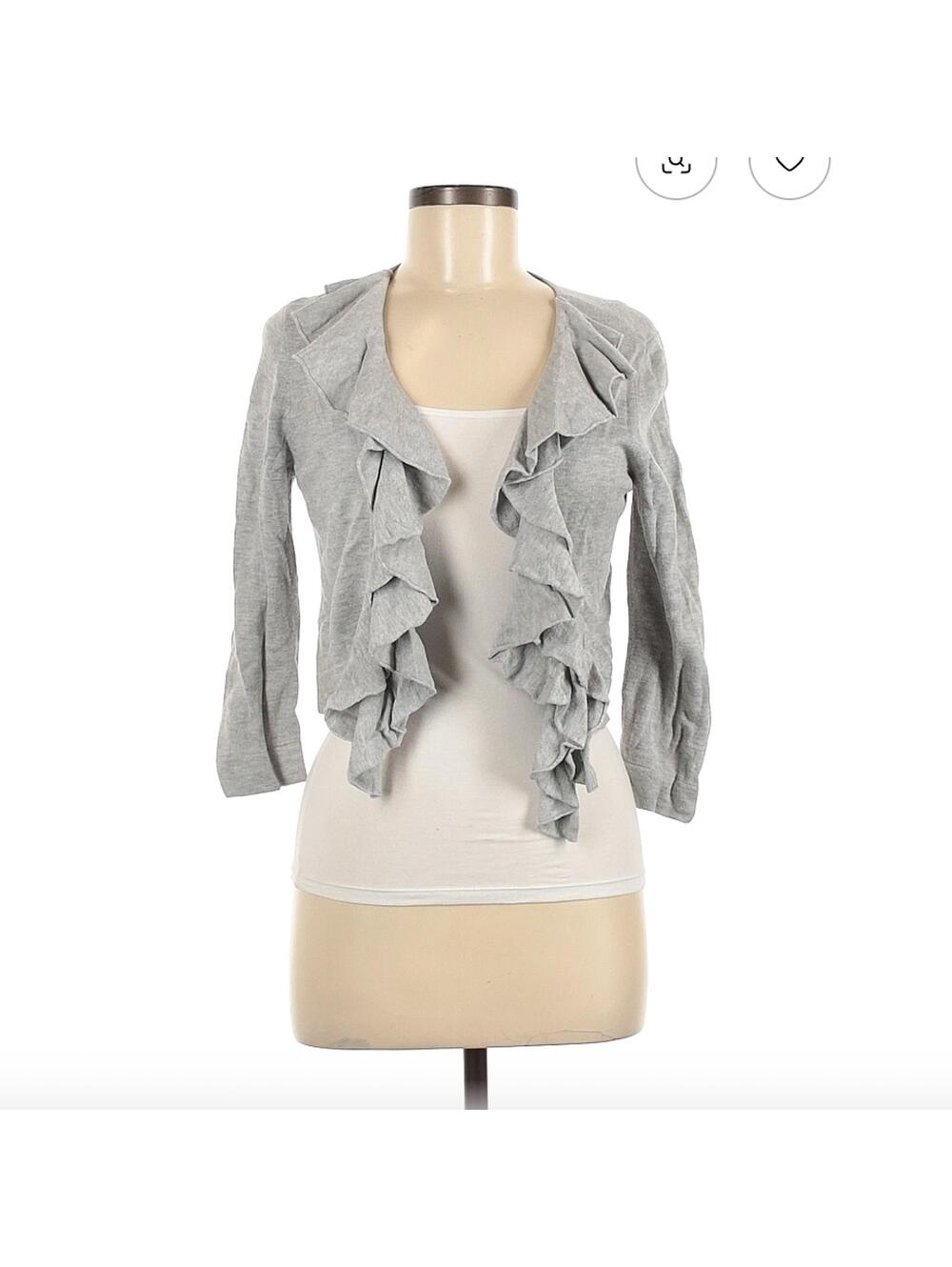 Cache Gray Ruffled Cardigan Size Medium